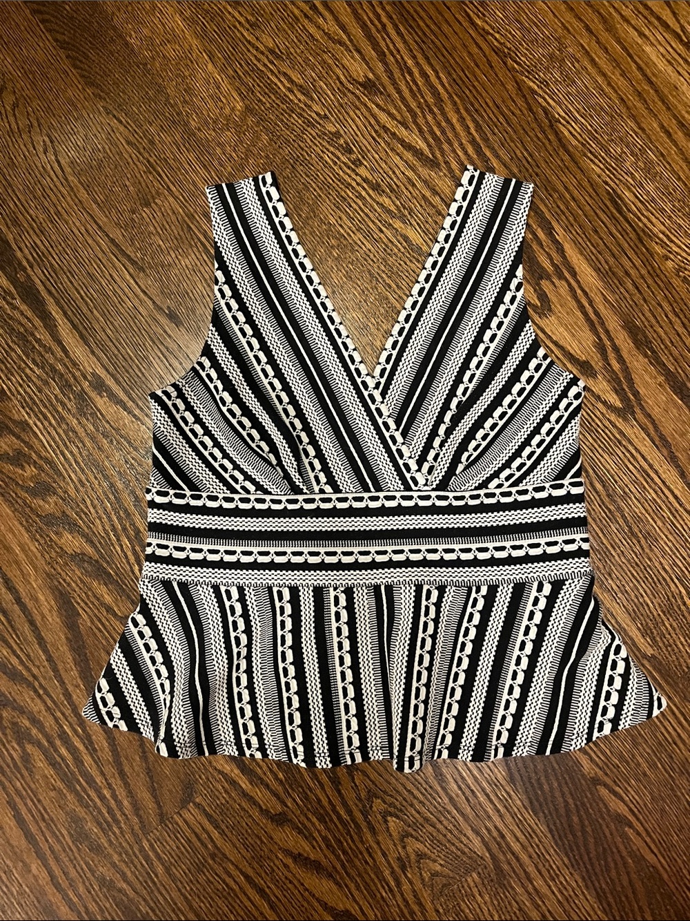 Anthropologie Black and White Striped Peplum Tank